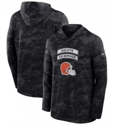 Men Cleveland Browns Black 2026 Salute to Service Sideline Lightweight Hoodie Dri FIT Long Sleeve Top