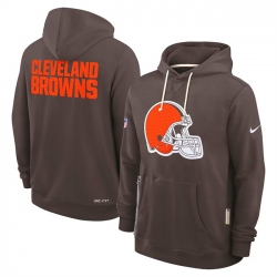 Men Cleveland Browns Brown Sideline Standard Issue Initial Home Dri FIT Pullover Hoodie