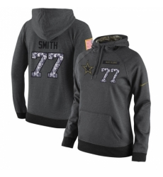 NFL Womens Nike Dallas Cowboys 77 Tyron Smith Stitched Black Anthracite Salute to Service Player Performance Hoodie