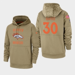 Mens Denver Broncos 30 Terrell Davis 2019 Salute to Service Sideline Therma Pullover Hoodie Tan