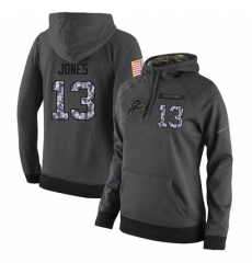 NFL Womens Nike Detroit Lions 13 TJ Jones Stitched Black Anthracite Salute to Service Player Performance Hoodie