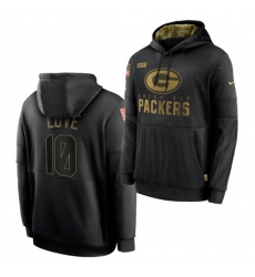 Men Green Bay Packers 10 Jordan Love 2020 Salute To Service Black Sideline Performance Pullover Hoodie