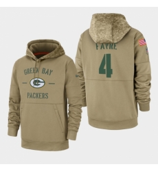 Mens Green Bay Packers 4 Brett Favre 2019 Salute to Service Sideline Therma Pullover Hoodie Tan