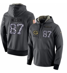 NFL Mens Nike Green Bay Packers 87 Jordy Nelson Stitched Black Anthracite Salute to Service Player Performance Hoodie