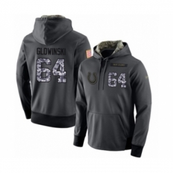 Football Mens Indianapolis Colts 64 Mark Glowinski Stitched Black Anthracite Salute to Service Player Performance Hoodie