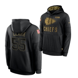 Men Kansas City Chiefs 55 Frank Clark 2020 Salute To Service Black Sideline Performance Pullover Hoodie