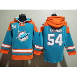 Men Miami Dolphins 54 Zach Thomas Aqua Lace Up Pullover Hoodie