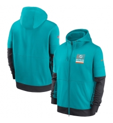 Men Miami Dolphins Nike Sideline Impact Lockup Performance Full Zip Hoodie Aqua