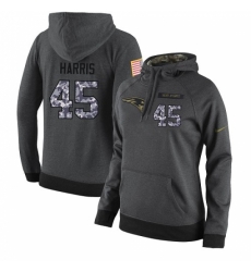 NFL Womens Nike New England Patriots 45 David Harris Stitched Black Anthracite Salute to Service Player Performance Hoodie