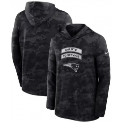 Men New England Patriots Black 2026 Salute to Service Sideline Lightweight Hoodie Dri FIT Long Sleeve Top