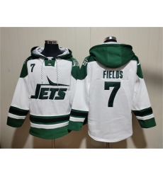 Men New York Jets 7 Justin Fields White Ageless Must Have Lace Up Pullover Hoodie