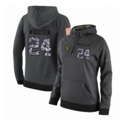 NFL Womens Nike Oakland Raiders 24 Charles Woodson Stitched Black Anthracite Salute to Service Player Performance Hoodie