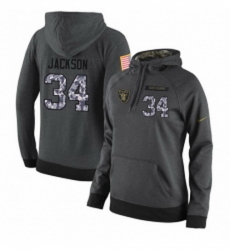 NFL Womens Nike Oakland Raiders 34 Bo Jackson Stitched Black Anthracite Salute to Service Player Performance Hoodie