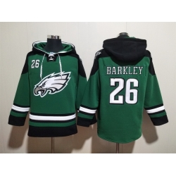 Men Philadelphia Eagles 26 Saquon Barkley Aqua Lace Up Pullover Hoodie