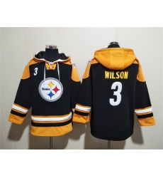 Men Pittsburgh Steelers 3 Russell Wilson Black Ageless Must Have Lace Up Pullover Hoodie