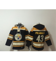 Men Pittsburgh Steelers  43 Troy Polamalu Black Ageless Must Have Lace Up Pullover Hoodie