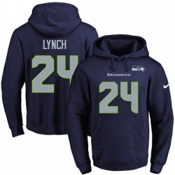 NFL Mens Nike Seattle Seahawks 24 Marshawn Lynch Navy Blue Name Number Pullover Hoodie