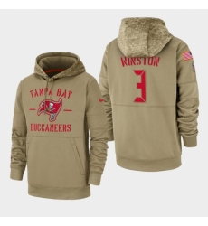 Mens Tampa Bay Buccaneers 3 Jameis Winston 2019 Salute to Service Sideline Therma Pullover Hoodie Tan