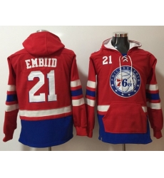 Men Philadelphia 76ers 21 Joel Embiid Red Name  26 Number Pullover NBA Hoodie