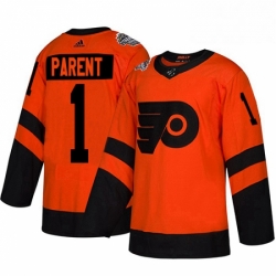 Mens Adidas Philadelphia Flyers 1 Bernie Parent Orange Authentic 2019 Stadium Series Stitched NHL Jersey 