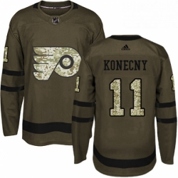 Mens Adidas Philadelphia Flyers 11 Travis Konecny Authentic Green Salute to Service NHL Jersey 