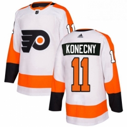 Mens Adidas Philadelphia Flyers 11 Travis Konecny Authentic White Away NHL Jersey 