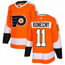 Mens Adidas Philadelphia Flyers 11 Travis Konecny Premier Orange Home NHL Jersey 