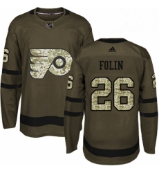 Mens Adidas Philadelphia Flyers 26 Christian Folin Authentic Green Salute to Service NHL Jersey 