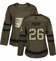 Womens Adidas Philadelphia Flyers 26 Brian Propp Authentic Green Salute to Service NHL Jersey 