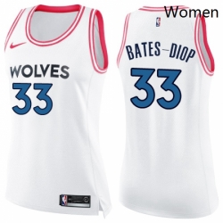 Womens Nike Minnesota Timberwolves 33 Keita Bates Diop Swingman White Pink Fashion NBA Jersey 