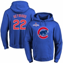 MLB Men Chicago Cubs 22 Jason Heyward Royal Team Color Primary Logo Pullover Hoodie