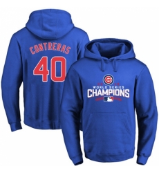 MLB Men Chicago Cubs 40 Willson Contreras Royal 2016 World Series Champions Walk Pullover Hoodie