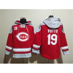 Men Cincinnati Reds 19 Joey Votto Red Ageless Must Have Lace Up Pullover Hoodie