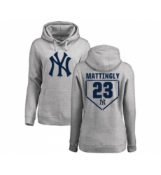 MLB Women Nike New York Yankees 23 Don Mattingly Gray RBI Pullover Hoodie