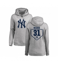 MLB Women Nike New York Yankees 31 Aaron Hicks Gray RBI Pullover Hoodie