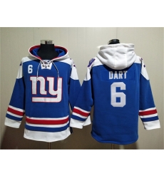 Men New York Giants 6 Jaxson Dart Blue Ageless Must Have Lace Up Pullover Hoodie