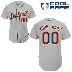 Men Women Youth All Size Detroit Tigers Majestic Road Cool Base Authentic Collection Custom Jersey Gray 3