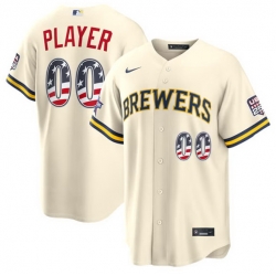 Men Milwaukee Brewers CTIVE PLAYER Custom Cream 2026 All Star Edition Stars   Stripes USA 250 Patch Stitched Baseball Jersey