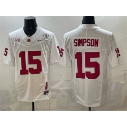 Men Alabama Crimson Tide 15 Ty Simpson White F U S E  With Patch Stitched Football Jersey
