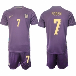 Men England 7 Philip Walter Foden 2024 25 Purple Away Soccer Jersey Suit