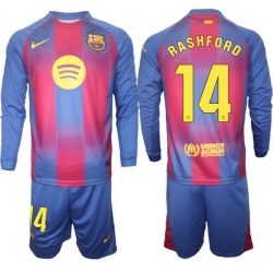 Men FC Barcelona 2026 Soccer Jerseys Red Long #14 RASHFORD