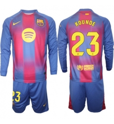 Men FC Barcelona 2026 Soccer Jerseys Red Long #23 KOUNDE Men FC Barcelona 2026 Soccer Jerseys Red Long #23 KOUNDE