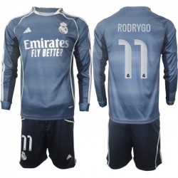 Men Real Madrid 2026 Soccer Jerseys DarkBlue Long #11 RODRYGO