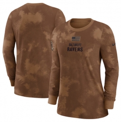 Women Baltimore Ravens Brown 2023 Salute To Service Long Sleeve T Shirt Run Small