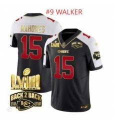 JHEST Kansas Chity Chiefs Walker #9 Super Bowl LVIII Back 2 Back Gold Patch Jersey