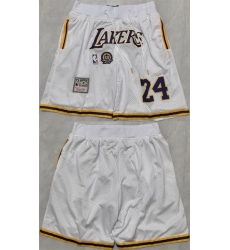 Men Los Angeles Lakers 24 Kobe Bryant White 2025 Shorts  