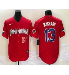 Mens Dominican Republic Baseball #13 Manny Machado Number 2023 Red World Classic Stitched Jersey