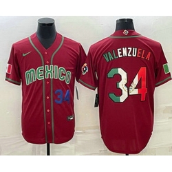 Men's Mexico Baseball #34 Fernando Valenzuela Number 2023 Red Blue World Baseball Classic Stitched Jersey I