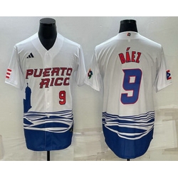 Men's Puerto Rico Baseball #9 Javier Baez Number White 2023 World Baseball Classic Stitched Jersey