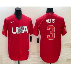 Men USA Baseball #3 Mookie Betts 2023 Red World Classic Stitched Jerseys